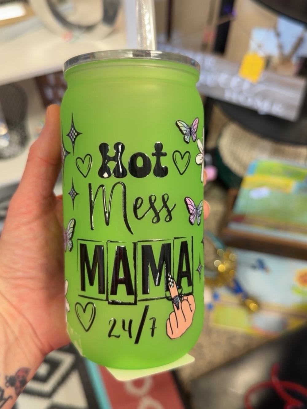 Hot Mess Mama 24/7 Green plastic Tumbler